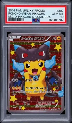 Pokemon Japanese Poncho-Wearing Pikachu Mega Charizard X XY Promo #207 PSA 10 - Image 1