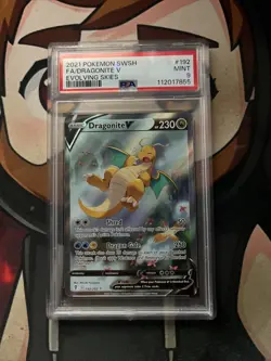 PSA 9(OC) 2021 Pokemon SWSH Full Art Dragonite V Evolving Skies #192 Mint Rare - Image 1