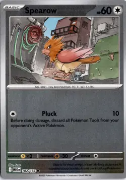 Spearow - 102/132 Reverse Holo ME01: Mega Evolution Pokemon Card TCG - Image 1
