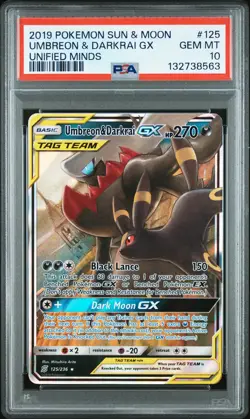 2019 Pokemon Sun & Moon Unified Minds Umbreon & Darkrai GX #125 Tag Team PSA 10 - Image 1