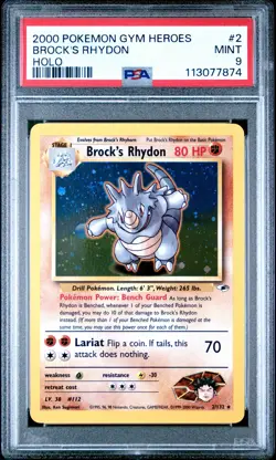 2000 Pokemon Gym Heroes Brock's Rhydon #2 Holo PSA 9 - Image 1