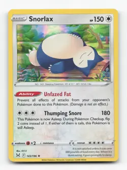 Pokemon TCG - Snorlax 143/196 Near Mint Holo Rare Lost Origin - Image 1
