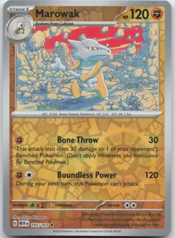 MAROWAK 105/165 RARE 151 POKEMON REVERSE HOLO NM - Image 1