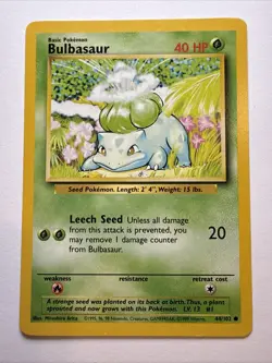 Bulbasaur 44/102 - Common 1999 English Base Set Pokemon Card - Near Mint NM - Image 1