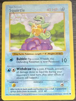 Squirtle 063/102 Pokemon TCG WOTC Base Set Shadowless Common Light Play LP - Image 1