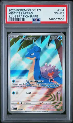 2025 POKEMON DRI EN-DESTINED RIVALS ILLUSTRATION RARE #194 MISTY'S LAPRAS PSA 8 - Image 1