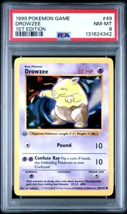 Base Set 1st Edition DROWZEE #49/102 PSA 8 Gray/Grey Stamp 1999 Pokemon Card - Image 1