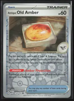 Antique Old Amber 154/165 Common 151 Pokemon Reverse Holo Near Mint - Image 1
