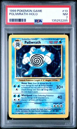 1999 POKEMON BASE SET UNLIMITED #13 POLIWRATH-HOLO PSA 7 - Image 1