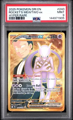 2025 POKEMON DRI EN-DESTINED RIVALS HYPER RARE TEAM ROCKET'S MEWTWO EX PSA 9 - Image 1