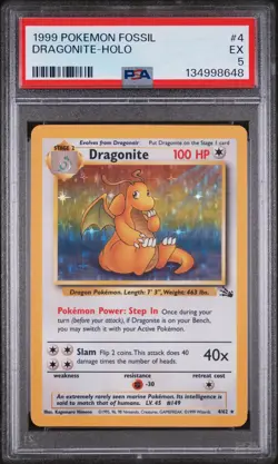 1999 POKEMON FOSSIL #4 DRAGONITE-HOLO PSA 5 - Image 1