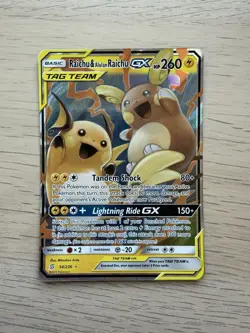 Pokemon Sun & Moon Unified Minds Holo Card: Raichu & Alolan Raichu GX (54/236) - Image 1