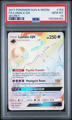 2017 POKEMON SUN & MOON SECRET #153 FULL ART/LUNALA GX PSA 10 - Image 1