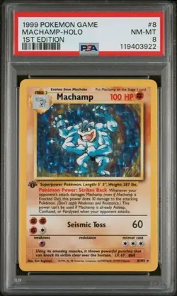 Pokemon PSA 8 Machamp 8/102 1st Edition Holo Rare Base NM - MT - Image 1