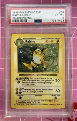 Pokemon TCG Raichu Base Set Shadowless Holo Rare 1999 PSA 6 14/102 English - Image 1
