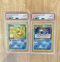 1999 1st EDITION FOSSIL BUNDLE PSYDUCK & GOLDUCK SEQUENTIAL CERTS PSA 8 POKEMON - Image 1