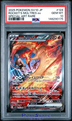 Pokemon Card PSA 10 Team Rocket's Moltres ex 124/098 SV10 Japanese SAR 2025 - Image 1