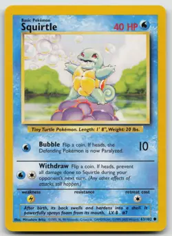 Pokemon Card Squirtle Common Base Set 063/102 - Image 1