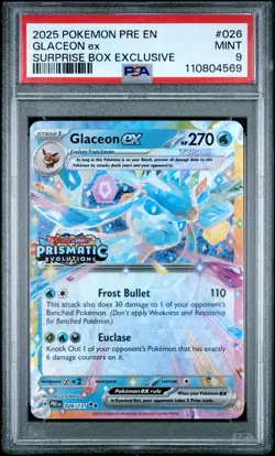 2025 POKEMON PRE EN-PRISMATIC EVOLUTIONS SURPRISE BOX EXCLUSIVE GLACEON EX PSA 9 - Image 1