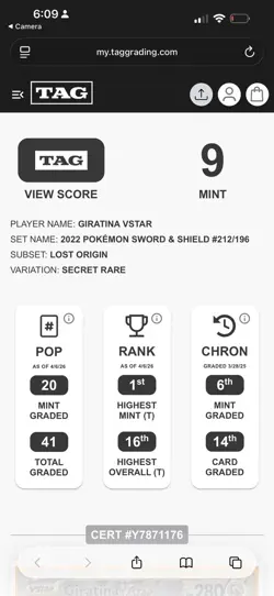 Pokemon Giratina VSTAR TCG Ultra Rare Holo Card 212/196 Lost Origin TAG 9 - Image 3