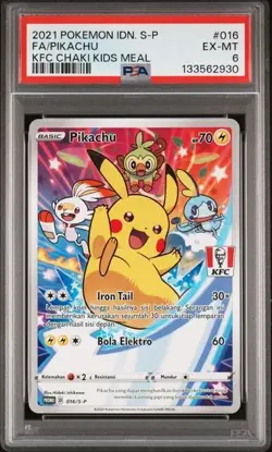 Pokemon Indonesian KFC Kids Meal Pikachu #016 PSA 6 - Image 1
