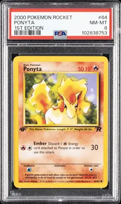 2000 POKEMON ROCKET 1ST ED #64 PONYTA PSA 8 - Image 1