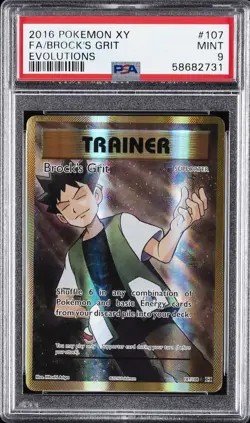 2016 POKEMON XY EVOLUTIONS #107 FULL ART/BROCK'S GRIT PSA 9 - Image 1
