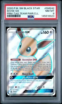 PSA NM-MT 8: 2022 Pokemon Black Star Promo Tag Team Powers Coll #SM242 EEVEE GX - Image 1