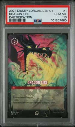 2024 DISNEY LORCANA EN C1-LORCANA CHALLENGE PROMO #1 DRAGON FIRE PSA 10 - Image 1