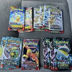 Pokemon Booster 14 Pack Bundle Box 2x Prismatic 6x Paldean Fates Raw Tin Lot - Image 1
