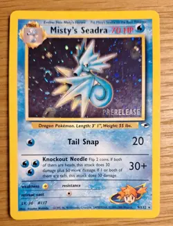 Misty's Seadra Holo Prerelease Pokemon Card 9/132 Gym Heroes Excellent Condition - Image 1