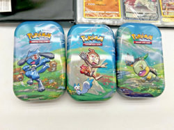 Pokemon TCG Card Bundle Binder 3 Mini Tins and Pikachu Plush Toy | C46 G257 - Image 3