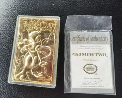 1999 Pokemon MEWTWO 23K GOLD PLATED Trading Card Nintendo Authentication Card - Image 1