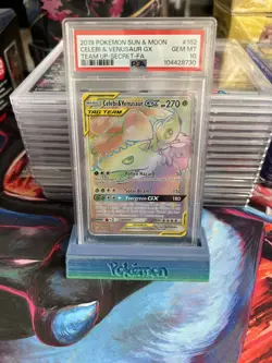 2019 Pokemon Celebi & Venusaur GX 182/181 Sun & Moon Team Up Rainbow Rare PSA 10 - Image 1