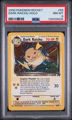 Pokemon Dark Raichu Team Rocket Secret Rare Holo English PSA 8 83/82 2000 - Image 1