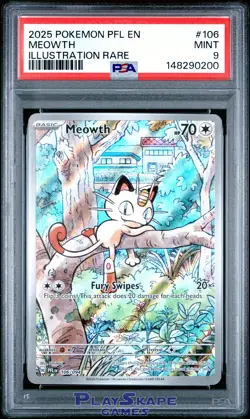 Pokemon Card PSA 9 Meowth 106/094 PFL Phantasmal Flames Illustration Rare 2025 - Image 1