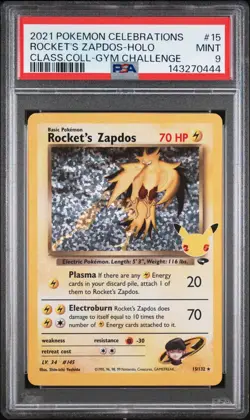 2021 POKEMON CELEBRATIONS CLASSIC COLLECTION #15 ROCKET'S ZAPDOS-HOLO PSA 9 - Image 1