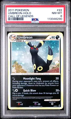 2011 POKEMON CALL OF LEGENDS UMBREON #22 HOLO PSA 8 NM #113346290 (SWIRL) - Image 1