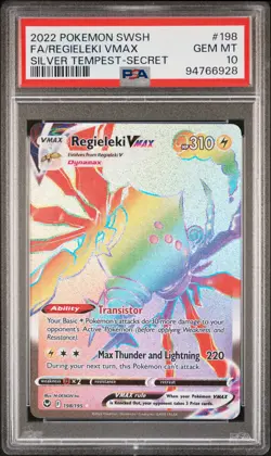 2022 POKEMON SWORD & SHIELD SILVER TEMPEST SECRET FULL ART/REGIELEKI VMAX PSA 10 - Image 1