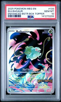 Pokemon Bulbasaur MEGA Stamped Holo 133/132 Illustration Rare PSA 10 box topper. - Image 1