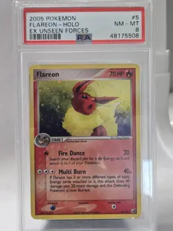 Pokemon TCG 2005 EX Flareon Reverse Holo Unseen Forces #5/115 PSA 8 - Image 1