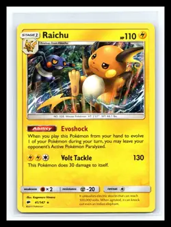 💥 2017 Pokemon Sun & Moon - Burning Shadows #41 - Raichu Holo - Image 1