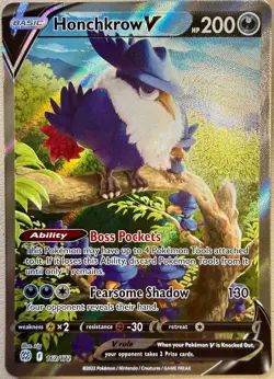Pokemon Honchkrow V (Alternate Full Art) 162/172 Swsh09: Brilliant Stars Holo NM - Image 1