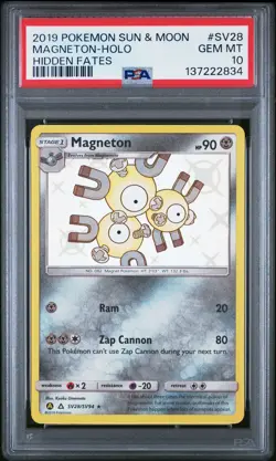 2019 POKEMON SUN & MOON HIDDEN FATES #SV28 MAGNETON-HOLO PSA 10 - Image 1