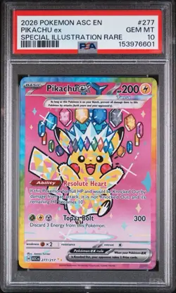 2026 POKEMON ASCENDED HEROES SPECIAL ILLUSTRATION RARE #277 PIKACHU EX PSA 10 - Image 1