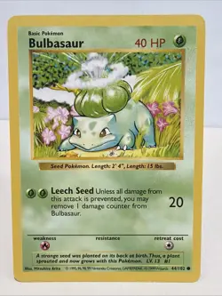 Pokemon Bulbasaur 44/102 Base Set Shadowless MP - Image 1