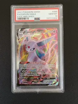 2021 Pokemon SWSH FA/Espeon VMAX Evolving Skies #065 PSA 10 Gem Mint - Image 1