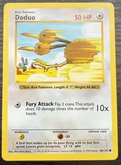 Shadowless Doduo 48/102 Pokemon TCG WOTC Base Set LP - Image 1