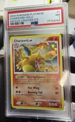 Charizard 1/99 Cracked Ice Holo Bleed Pokemon 2009 Platinum Arceus PSA 7 NM - Image 1