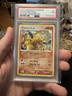 Charizard 1/99 Cracked Ice Holo Bleed Pokemon 2009 Platinum Arceus PSA 7 NM - Image 3